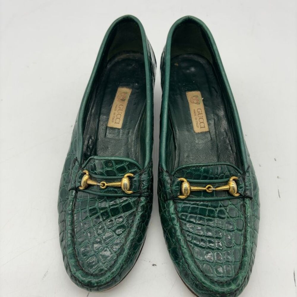Gucci True vintage green crocodile skin horsebit loafers